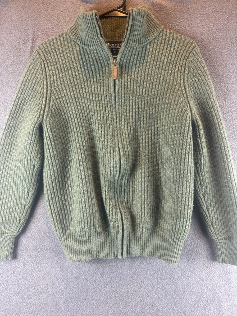 Joseph Turner Yorkshire Men's 100% Pure Lambswool Green cardigan with zipper M